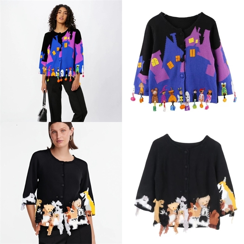 Foreign trade European and American knitted cardigans sweaters womens Halloween tassel light embroidery 260917
