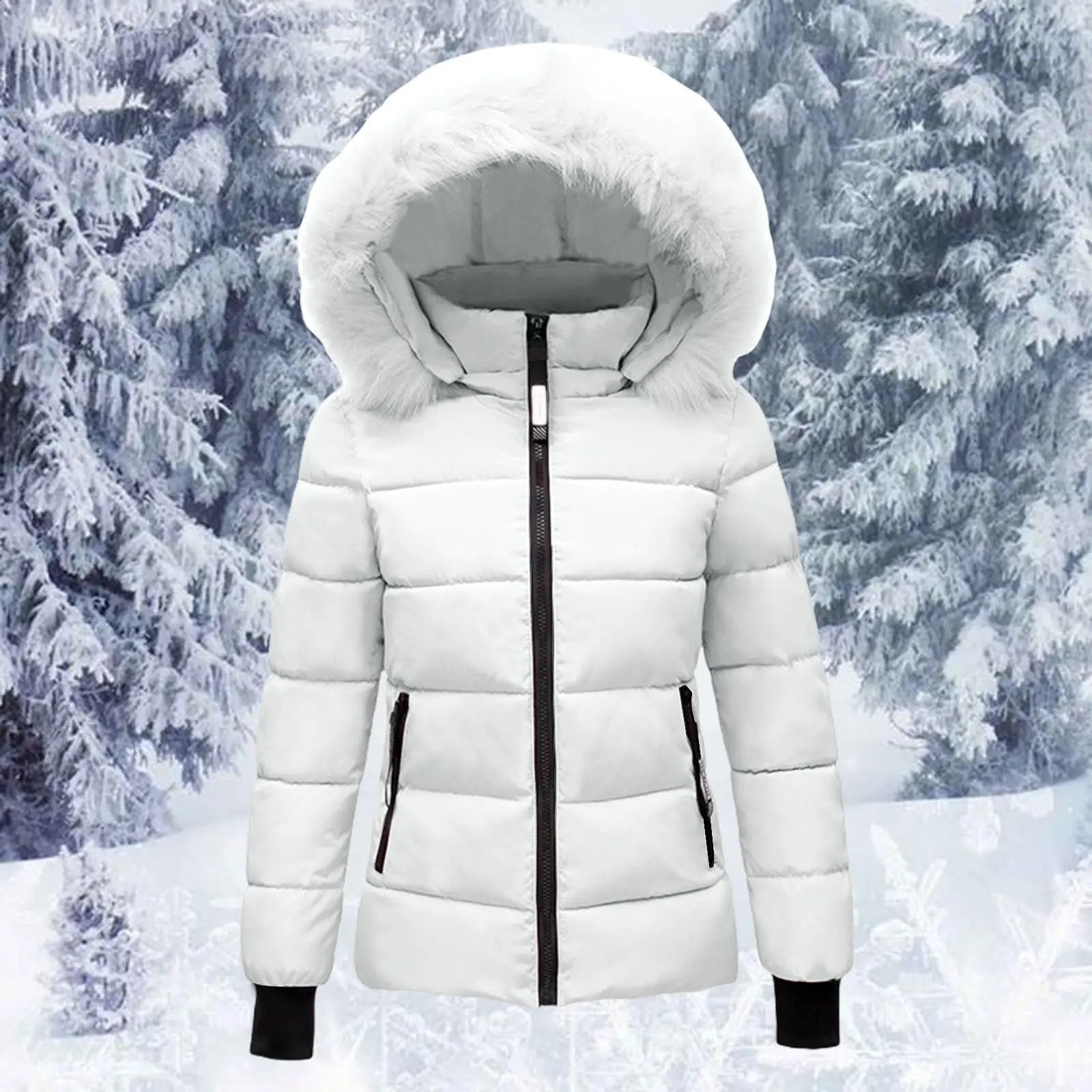 Women Thickened Winter Jacket With Furry Hoods Oudoor Slim Quilted Jacket With Zipper Pockets Cotton Down Coat Female Outwears260917