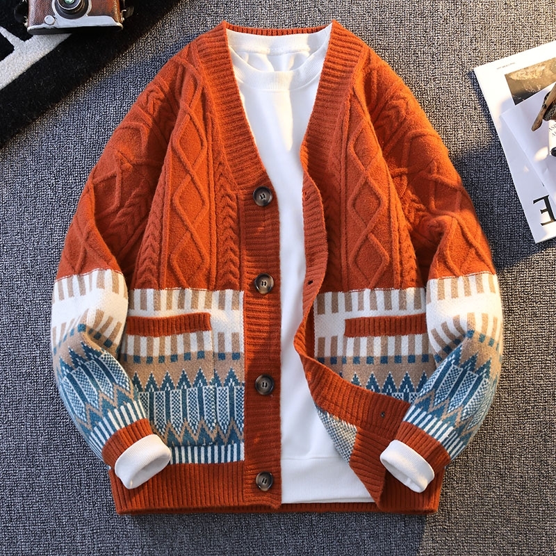 Japanese Cardigan Retro Patchwork V-neck Knitted Sweater Warm Men Women New Fashion Casual Loose Knitwear Jackets Brand Clothing J260917
