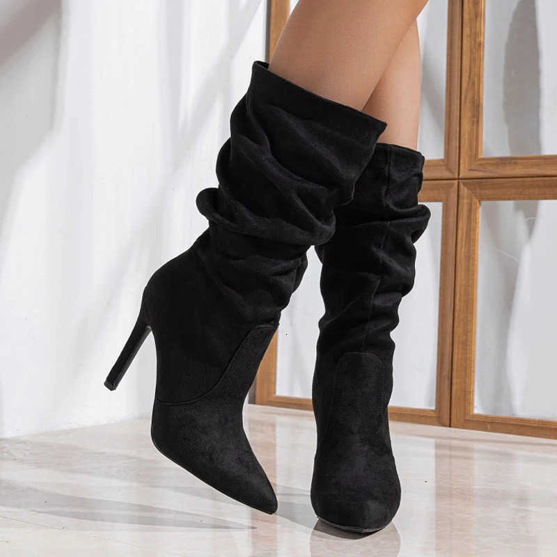 Eilyken Design Style Pleat Women Ankle Boots Autumn Winter Pointed Toe Thin High Heels Wedding Party Ladies Shoes D260917