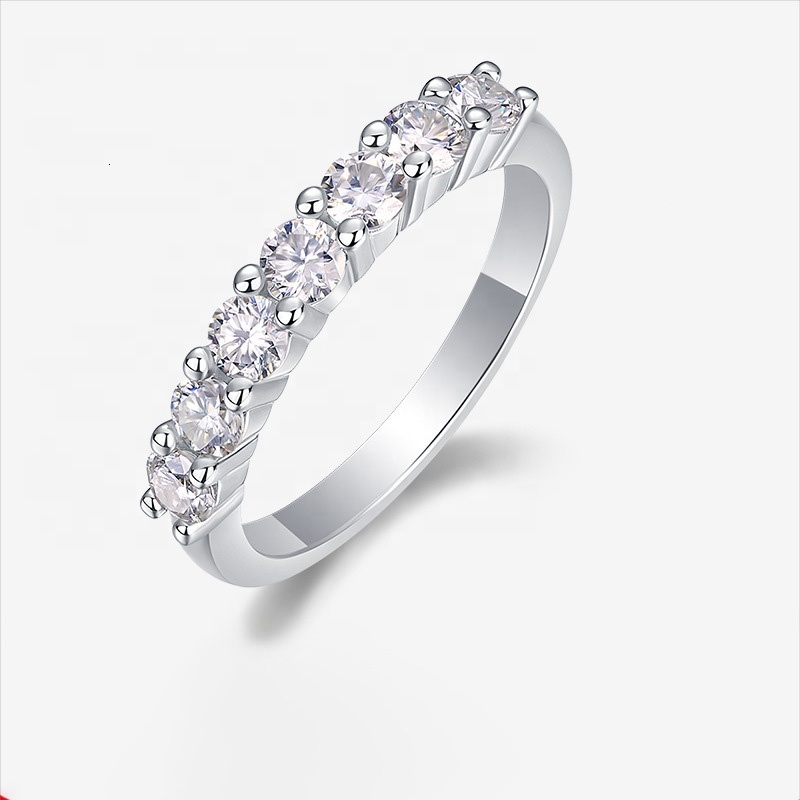 Hot Selling 925 Silver Moissanite 7Pcs Round 3.0mm Stone Adjustable Size Sparkling Wedding Jewelry Fashion Ring