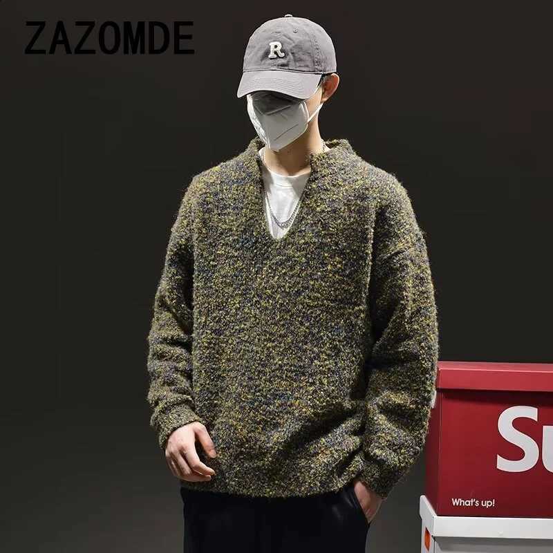 Color Contrast ZAZOMDE Casual Green Sweater Autumn Genderless Fashion Streetwear Soft Versatile Tops Men'S Clothing Unisex 2024 J260916