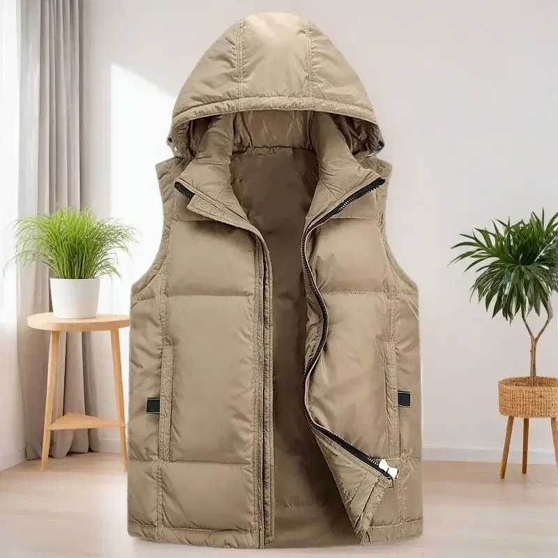 New White Duck Down Vest Thickened Men's Women's Hoodie Autumn Winter Home Coat Vest Shoulder Clip Warm Sveless Hooded Parkas Q260917