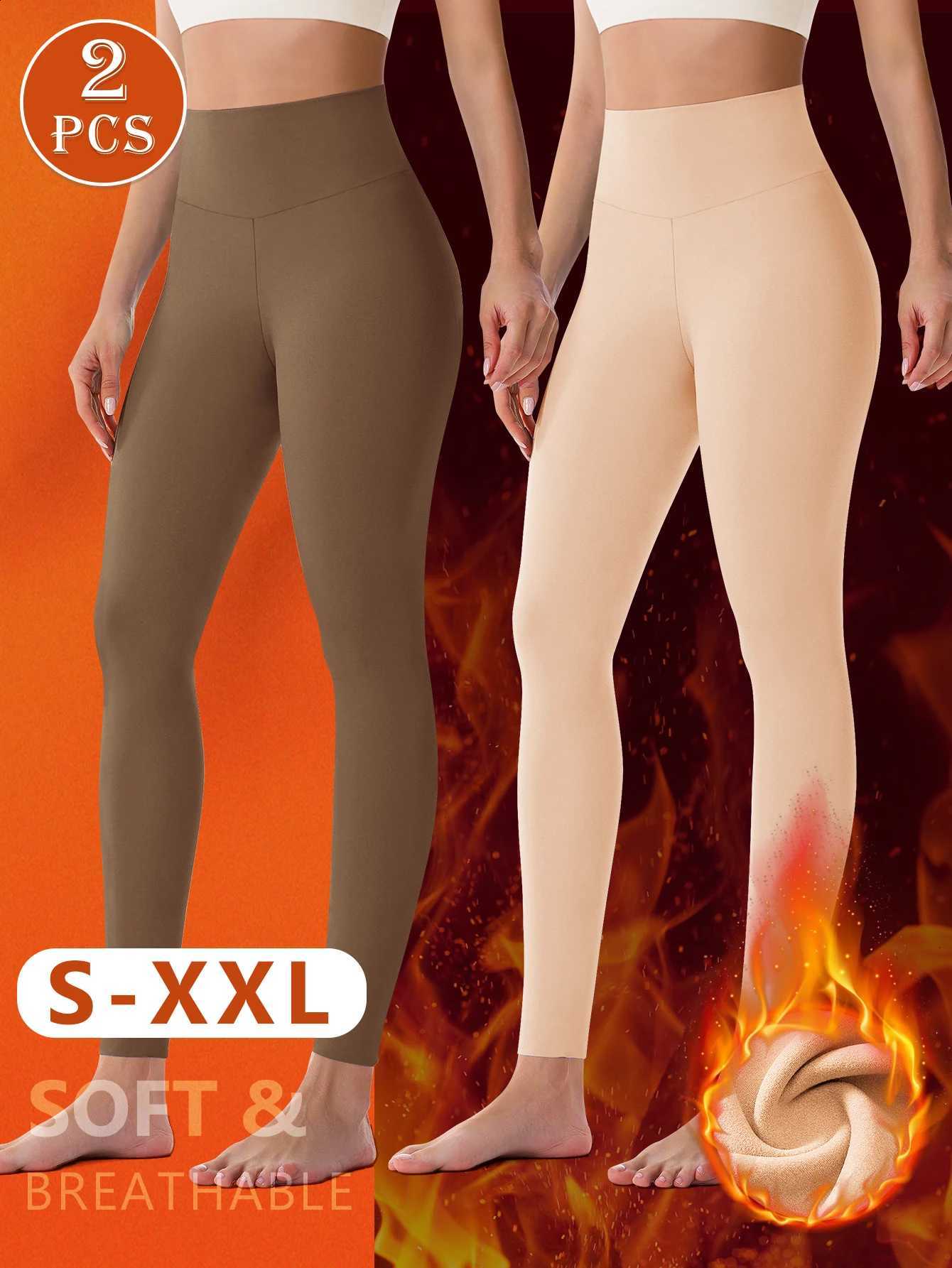2PCS Women's Fleece-Lined Thermal Leggings Brushed Cold Weather Pants Slim Fit Tummy Control Base Layer or Outerwear H260916