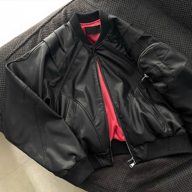 Python Holy Cross Leather Jacket Men Women American Vintage Short Bomber Coat Spring Autumn Minimalist Fashion 260917