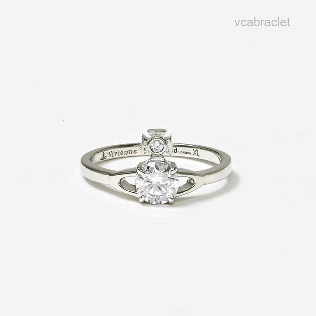Empress Band Rings Designer Dowager Saturn Zircon Female Simple Fashion Niche Four Claw Small Planet Diamond Set Ring
