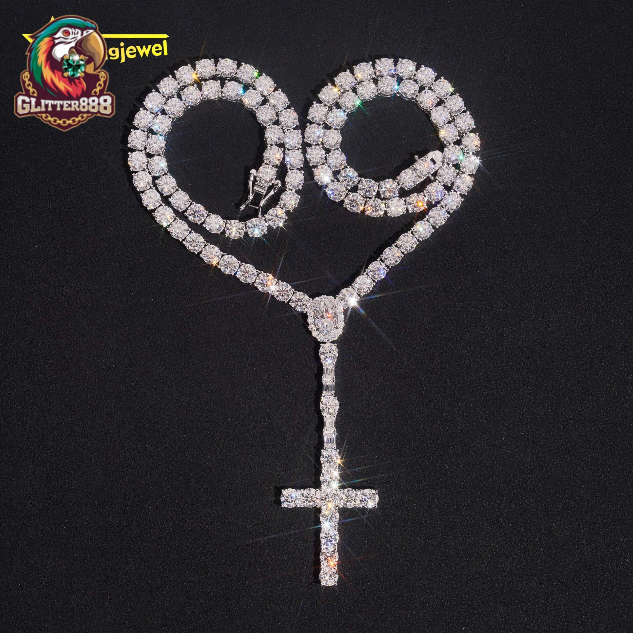 New Stock Fine Jewelry 925 Sterling Silver Fashion Necklaces 5MM Diamond Iced Out Moissanite Tennis Chain Cross Tennis Necklace