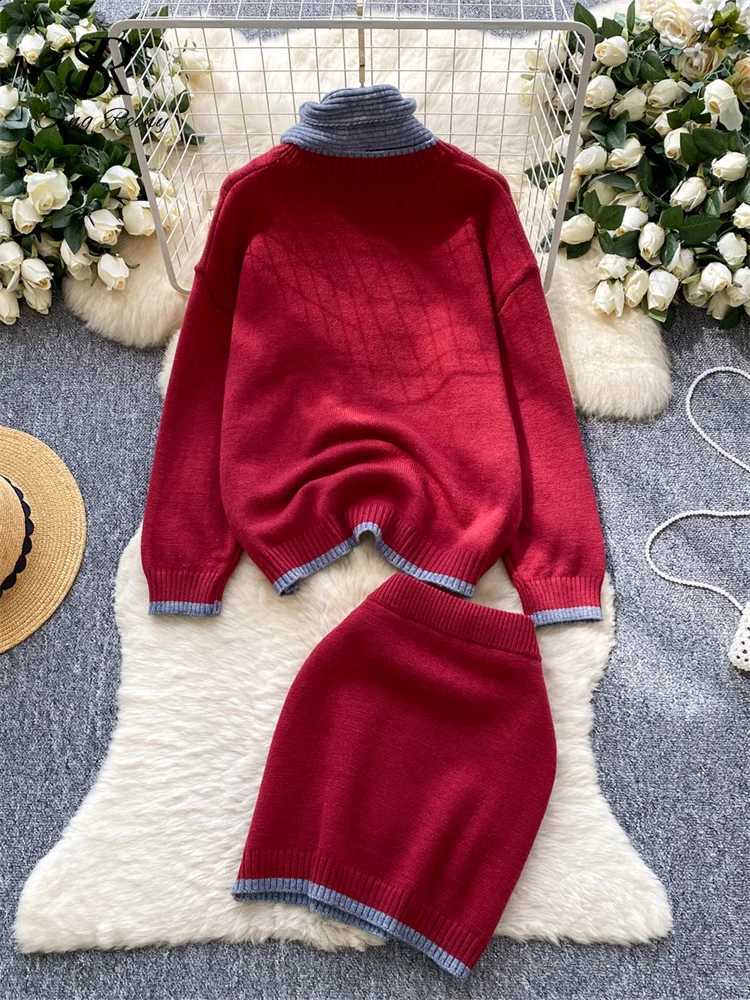 Sweater SINGREINY Warm 2025 Winter Suits Short Scarf+Loose Pullover+Mini Bodycon Skirt Women Korean Fashion Knit Three Piece SetW260915