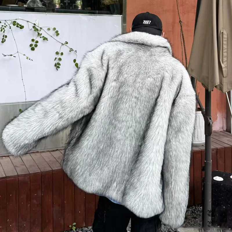 Faux Fur Jacket Short Men Coat Winter Thick Turn Down Collar Fluffy Warm Shaggy Outerwear Jackets 2025 Overcoat W260915