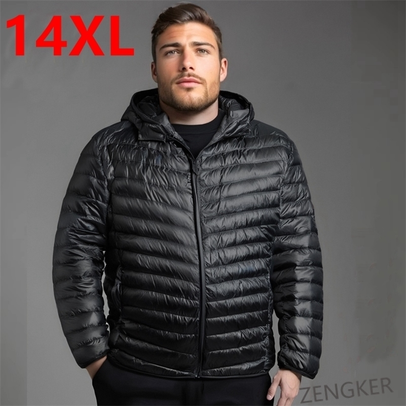 14XL oversize Lightweight down jacket hooded men's down jacket large size coat man plus size winter jacket men 12XL 11XL 10XL260915ww