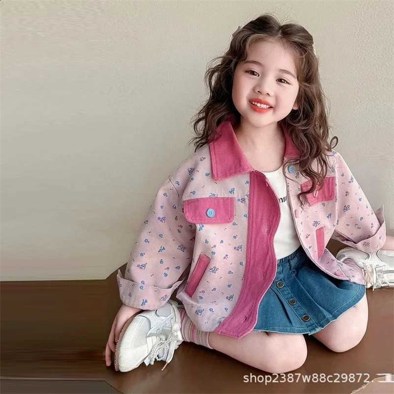 Coats Autumn Girls Spring 2026 New Children's Jackets Kids Casual Floral Printed Outerwear Cute Baby Turn-down Clothing 2-8YT260916