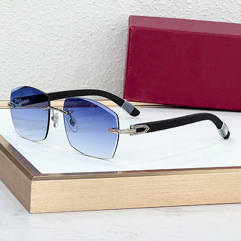 Designer Sunglasses Women Rimless Faceted Rectangle Sun Glasses CT0274S Gold Metal Frame Brown Gradient Lens Dark Wood UV400 Luxury Shades Eyewear