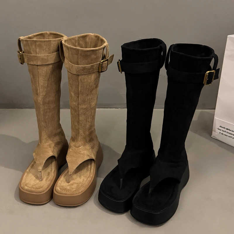 Long Brown Heightening Thi Bot Boots Women's New 2025 Summer Match Skirts Versatile Mella Sle Faion Boots Hollow out... D260917