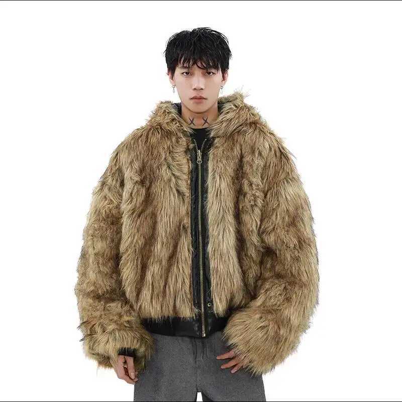 Warm Hooded Men's Cotton Fashionable Jacket Faux Fur PU Leather Reversible Design Long Sleeves Coats Winter New ZL08 W260915