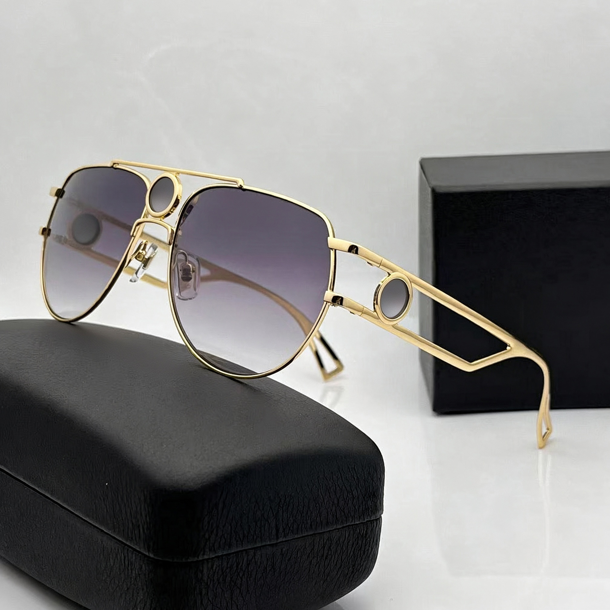 Sunglasses For Men Women Fashion 2225 Summer Designer Stylish High Street Hip Hop Style Anti-Ultraviolet UV400 Retro Plate Oval Frame Glasses Random