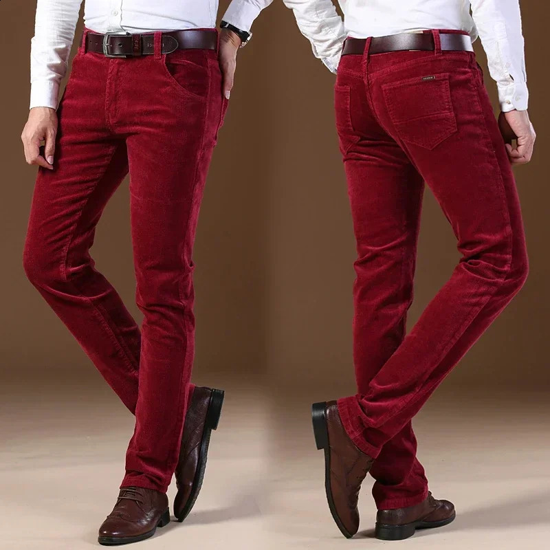 Winter Men's Corduroy Casual Pants Business Fashion Solid Color Elastic Regular Fit Trousers Male Black Khaki Coffee Blue 260917