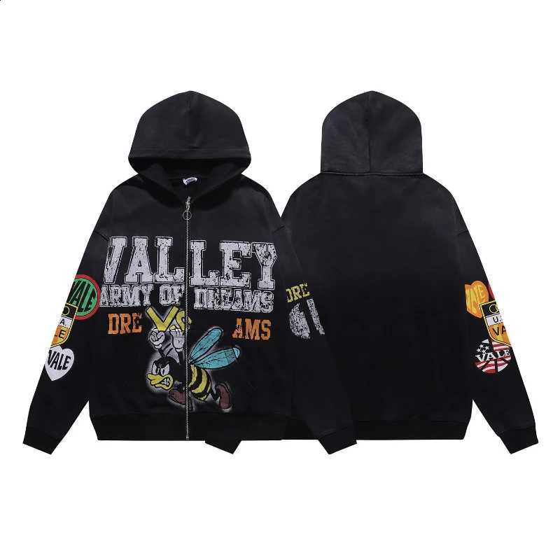 2026 New American Street Fashion Brand Vale Hoodies Loose Trendy Prints Men Women Fashion Versatile Casual Zipper Cardigan X260916