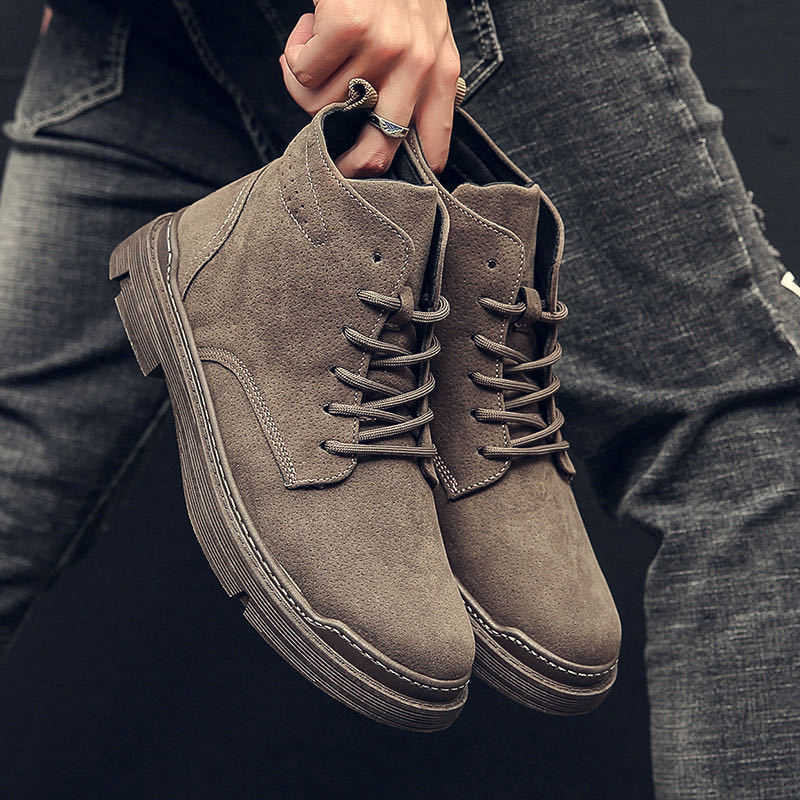 2022 Autumn Men Boots Street Trend Motorcycle Boots Winter Flat Lace-up Suede Ankle Boots Thickened Botas Hombre Piel D260917