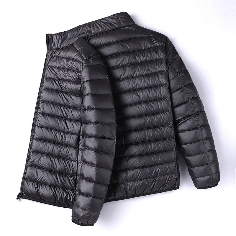 Cross-border customizable lightweight down jacket for men, short style with stand-up collar, popular for outdoor sports and live streaming, warm dow