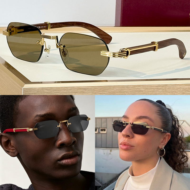 Frameless Wooden Sunglasses CT0362S Fashionable mens womens classic frameless multi deformation lenses Iconic gadroon motif Daily wear business d