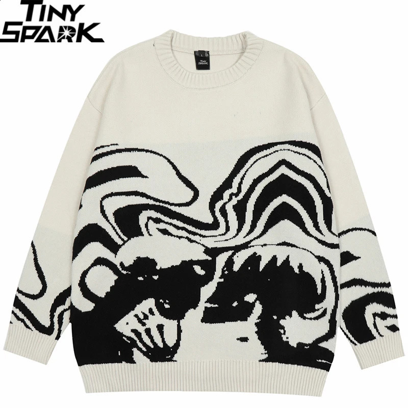 Men Streetwear Sweater Retro Painting Skull Graphic Hip Hop Knitted Sweater Vintage Pullover Casual Wool Sweater Hipster 260917