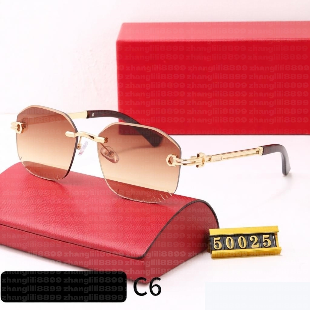 Designer Sunglasses Sports Mens Women Gold and Silver Frameless Metal Round Oval Optical Frame Black Grey Blue Transparent Lens Sun Eyewear Fashion