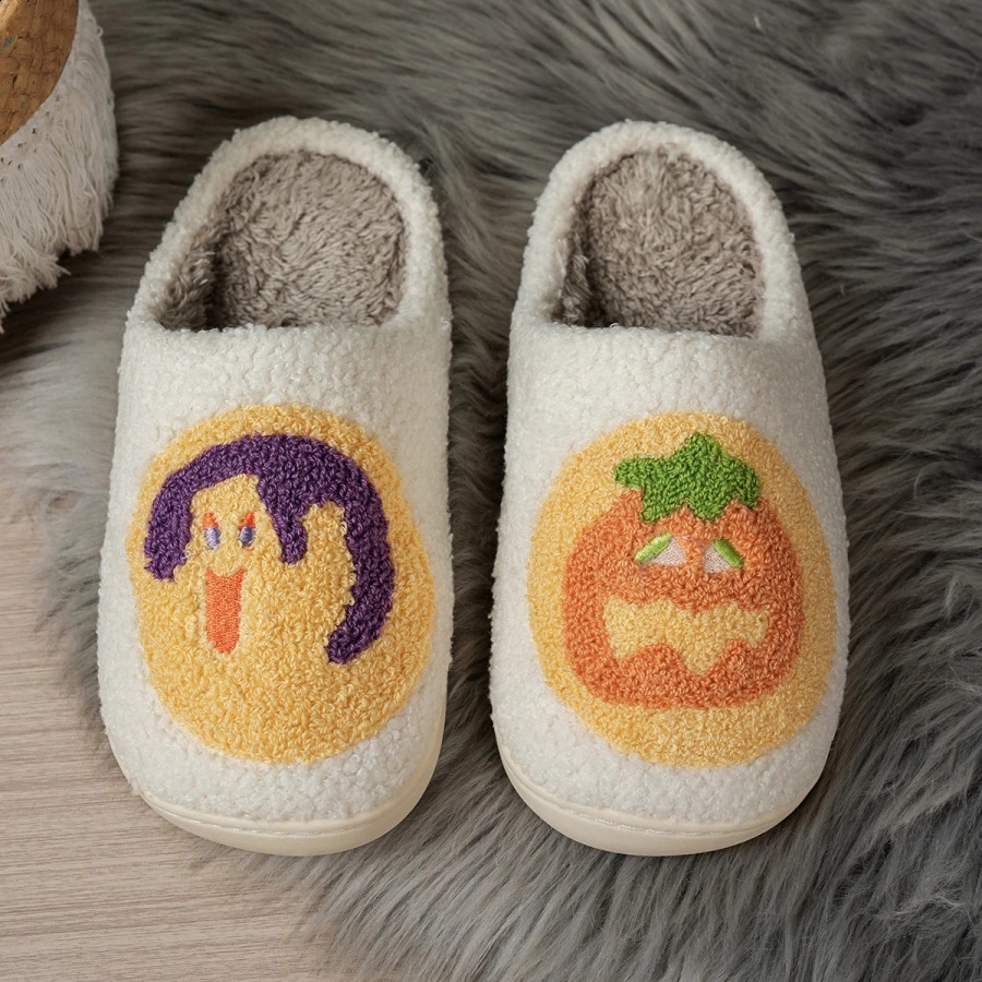 Halloween Womens Slippers Girl Pumpkin Smile Cartoon Indoor Winter Fuzzy Soft Antislip Comfort Party Couple Shoes 260916