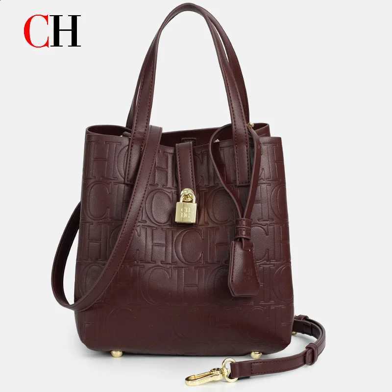 CH Bucket Bag For Women Metal Lock Decor Double Top Handle Detachable Crossbody Strap Large Space Daily Travel Ladies Tote Hand H260916