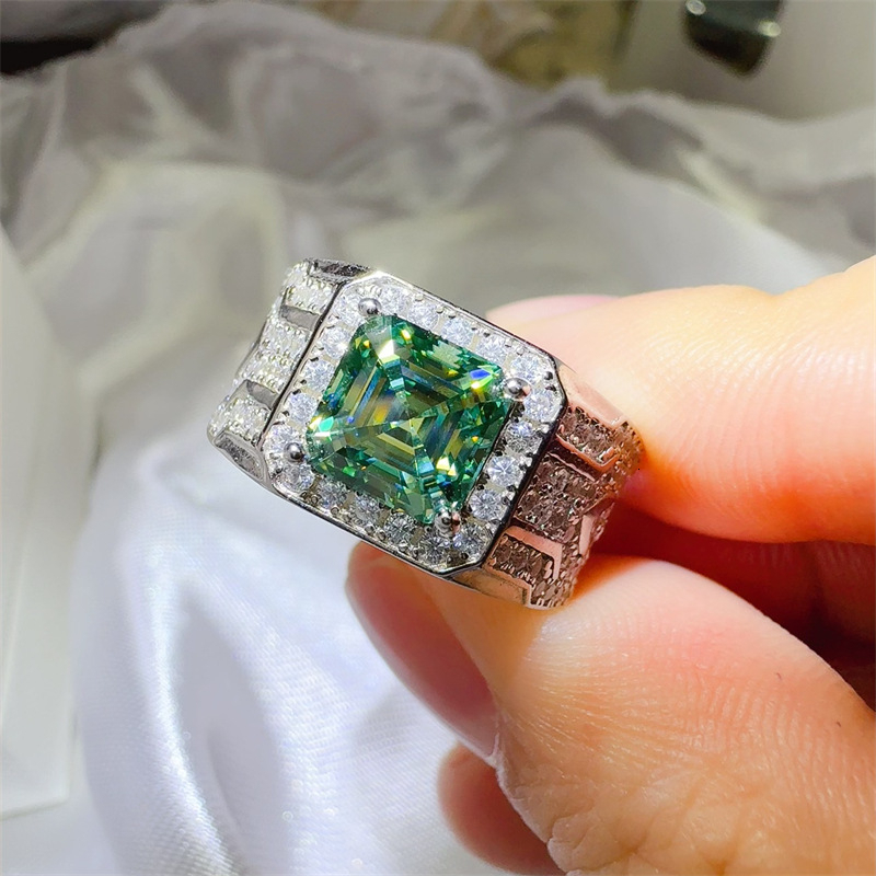 Green Ashes Stone Silver-Plated PT950 Diamond Wholesale Colorful Hot Selling Luxury Men's Ring