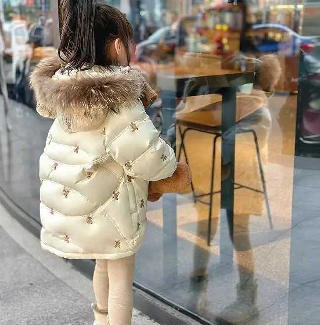 For Kids Winter Girls Jacket Little Bear Cartoon Thicken Children Embroidery Coat Baby Hooded Down Outwear J260917