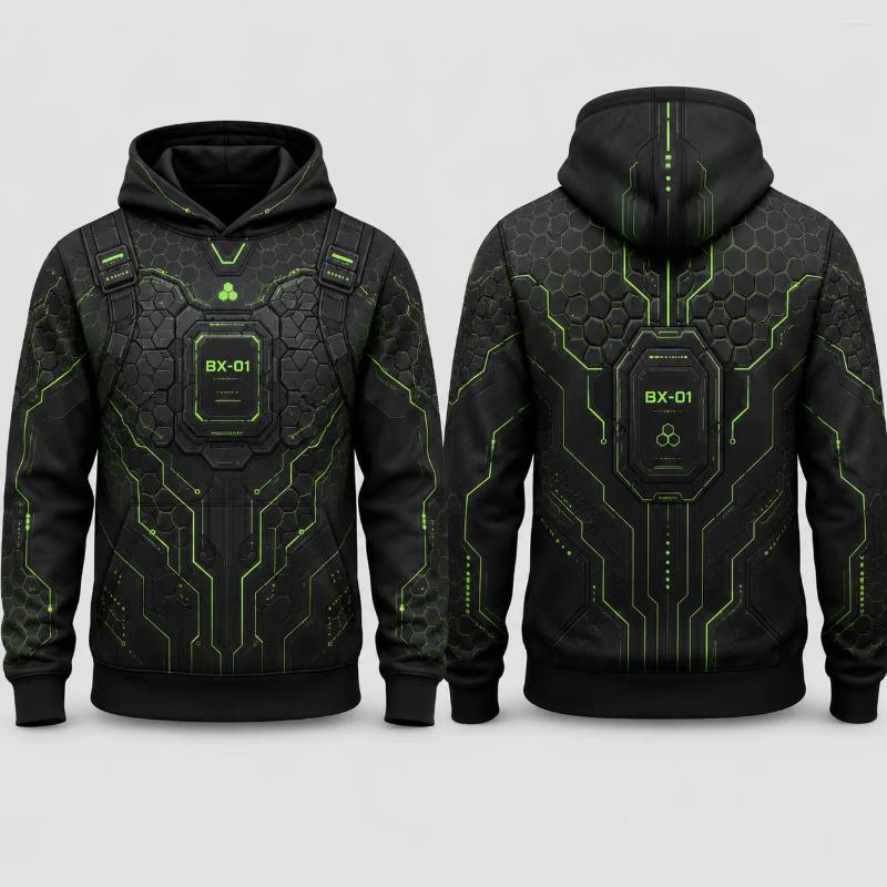 Men's Hoodies Cyber Tech Hoodie Men Black Green 3D Sublimation Print Flat Graphic Pullover Sweatshirt Futuristic Streetwear Casual Top