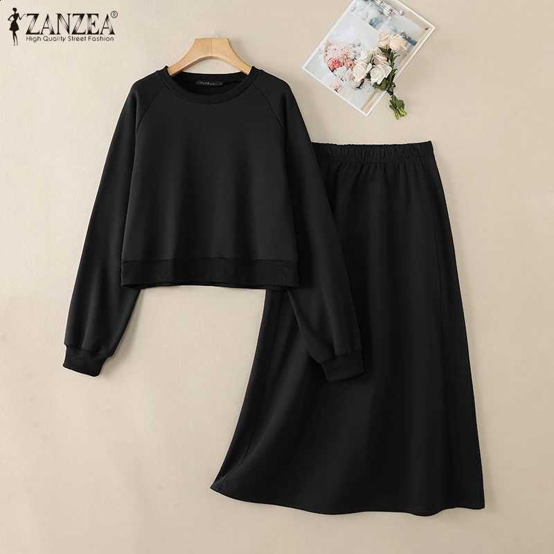 Dress ZANZEA 2026 Fashion Women Sets Casual 2 Piece Sets Long Sleeve Top and High Waist Long Skirt Sets Solid Loose TracksuitsW260915