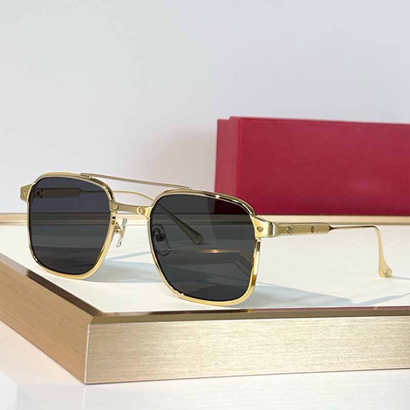 Mens Sunglasses Titanium Pilot Sunglasses CT0610S Gold Metal Frame Double Bridge Grey Polarized Lens Screw Detail Temple UV400 Luxury Shades Eyewear