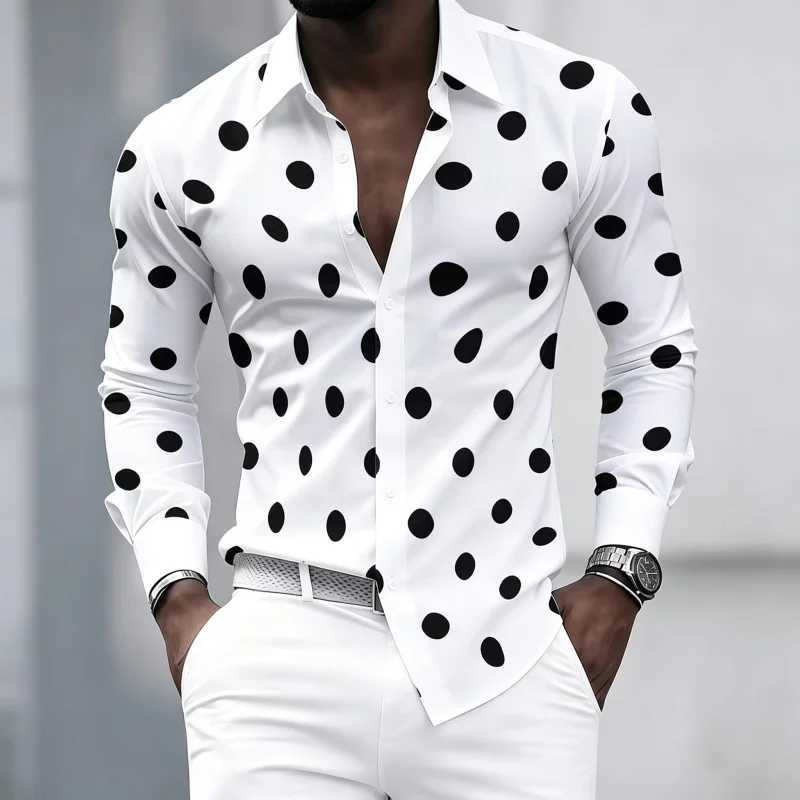 Men's shirt with polka dot print trendy and personalized lapel shirt business casual and comfortable men's clothing XS-6XL Q260917