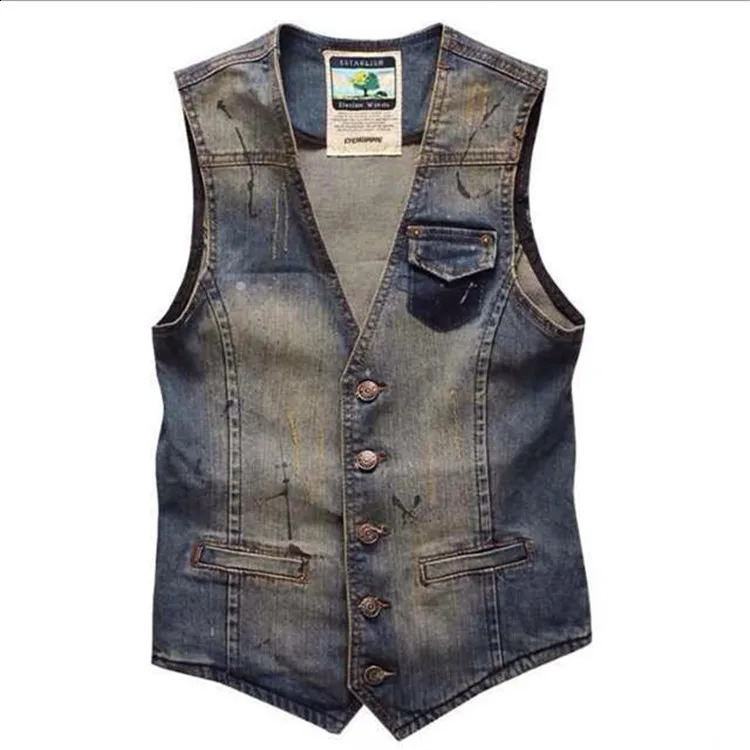 Spring Autumn Fashion Men's Casual Trendy Korean Slim Vintage Retro Blue V-neck Sleeveless Jeans Jacket Denim Vest Coat Male 260917