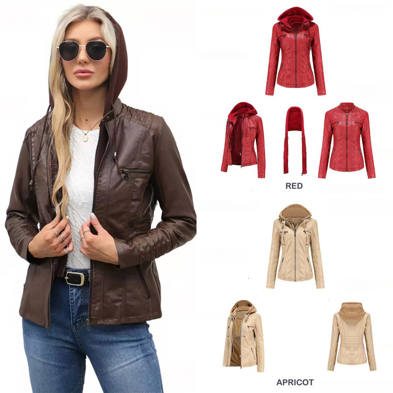 NewNF Short Women's vintage Leather Coat Slim Fit Flip Collar Motorcycle Suit Diagonal Zipper Jacket Long Sleeve Customize 795