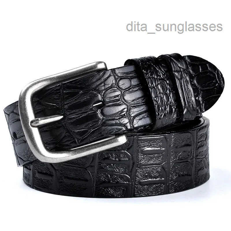 Fashion Solid Color Crocodile Pattern Cowhide Belts for Men Retro Trend Business Leather Belt Clothing Accessories Gift 251110