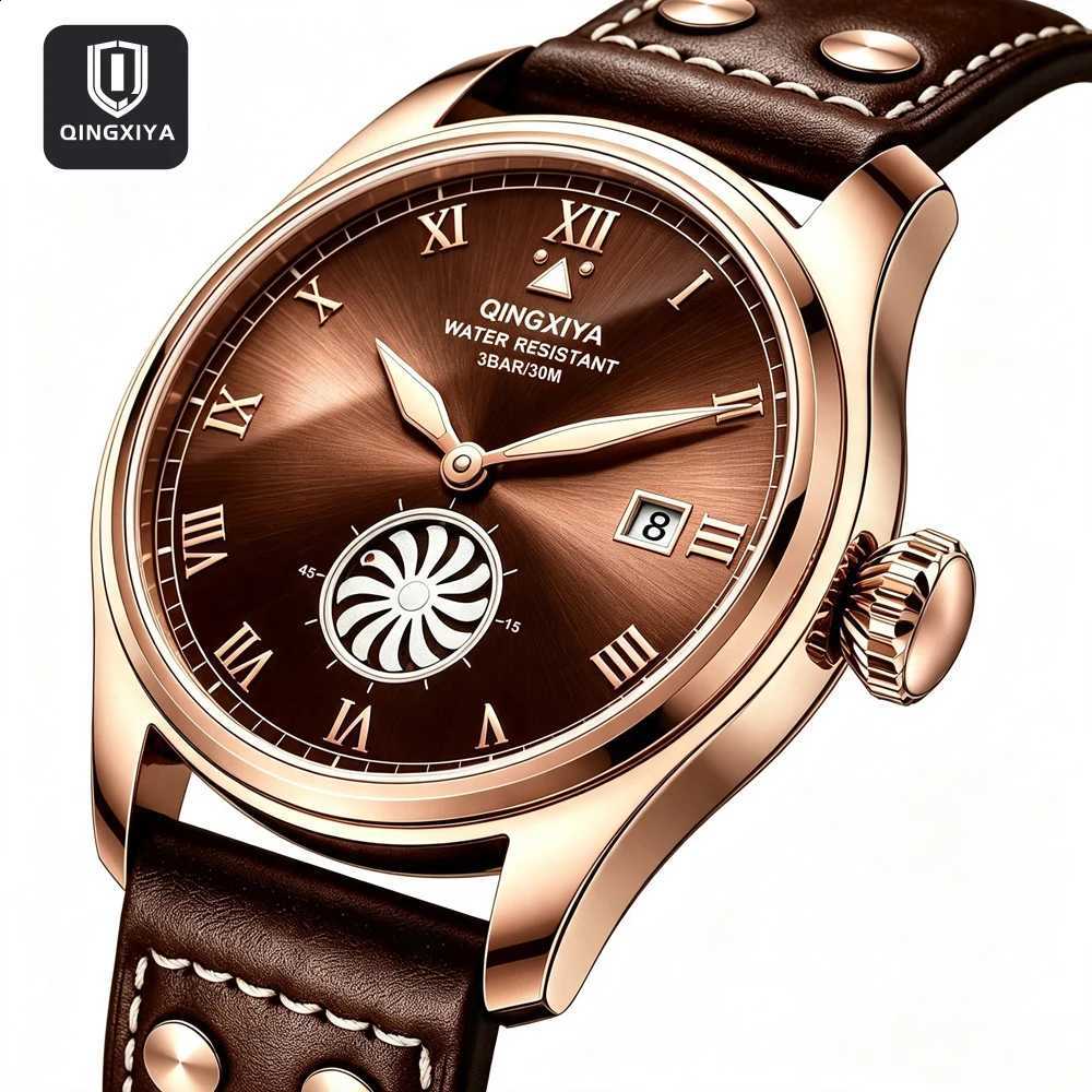 QINGXIYA Brand 2026 New Fashion Design Men's Quartz Watch Luminous Pointer Display Waterproof Leather Strap Calendar Male ClockT260916