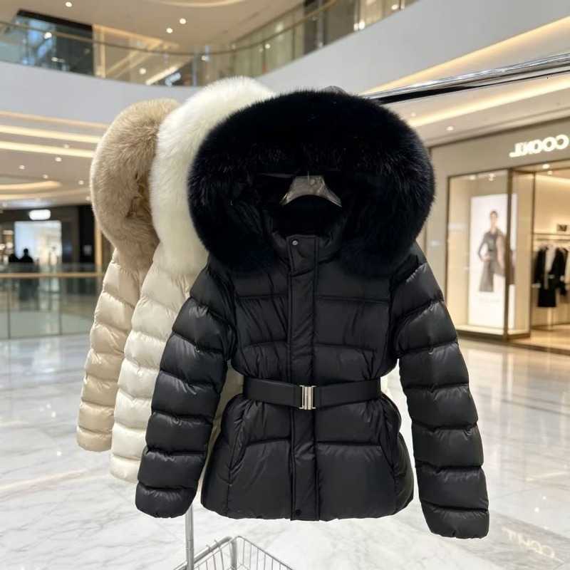 Hooded 2026 Collar New Fur Coat Lady Winter Cotton Padded Jacket Elegant Belted Outerwear Windproof Snow Parka H260917