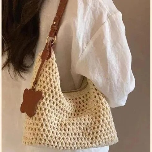 Casual Moment Tote Underarm for Women 2026 Summer Commuting Lazy Style Beach Woven Single Shoulder Crossbody Bag