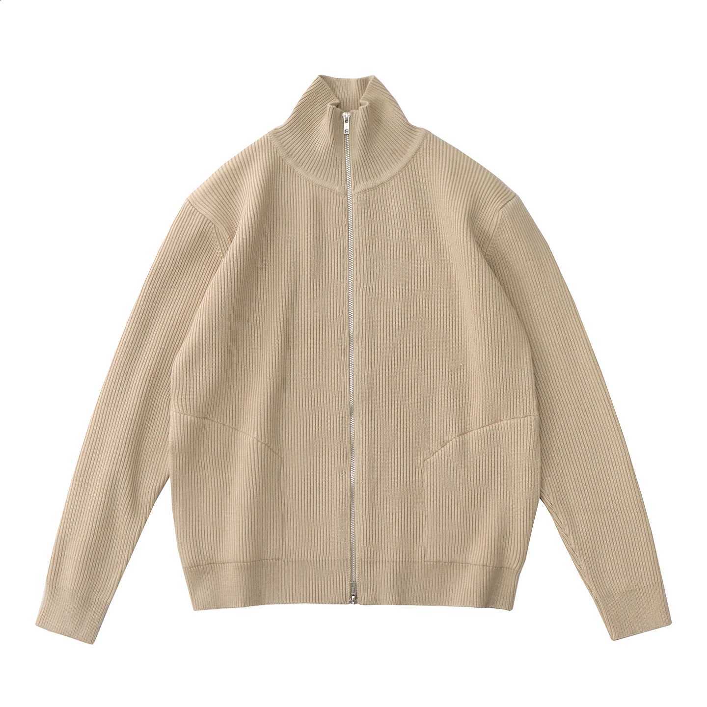 men's cardigan sweater Winter zipper thick wool blend stand collar high collar American retro knitted jacketW260915