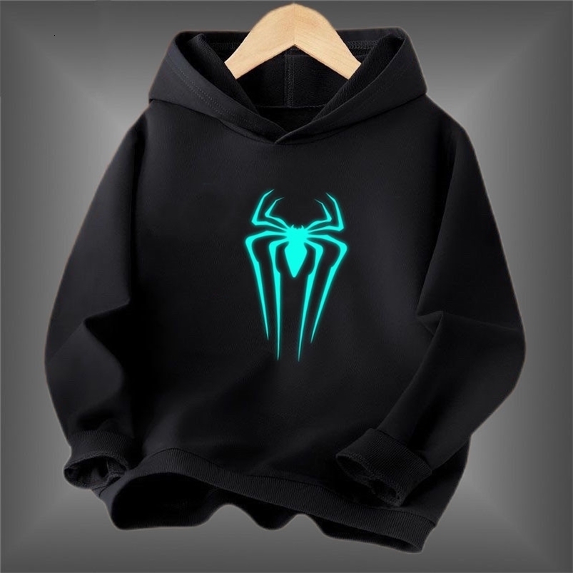 Young students Animal Spider Print clothes Fluorescent hoodie Boys Luminous longsleeved Basic coat for Spring Autumn 260916