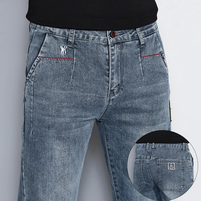 Mens Jeans Slim Fit Stretch Straight Vintage Trendy Denim Pants Korean Washed Soft Versatile Fashion Trousers Streetwear 260917