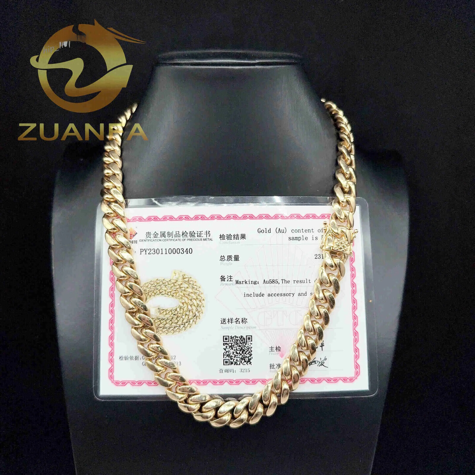 Luxury 14k Solid 12mm AU585 Gold Hip Hop Jewelry Rapper Miami Cuban Link Chain Necklace for Men