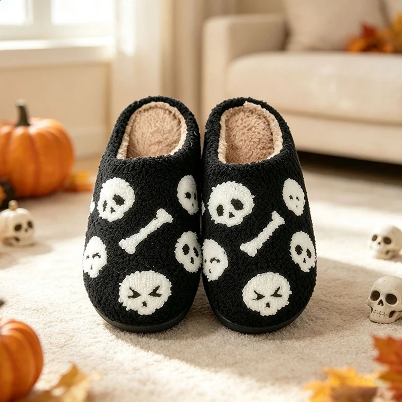 Halloween Fluffy Women Slippers Home Winter Plush Cartoon Spider Pumpkin Shoes Girl Indoor Fuzzy Fur Slides Unisex Soft 260916