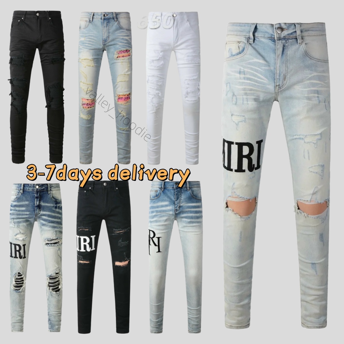 Hip Hop Streetwear Designer Jeans Mens Womens Slim Fit Ripped Denim Pants Handmade Faded Distressed Cotton Stretch Casual Trousers
