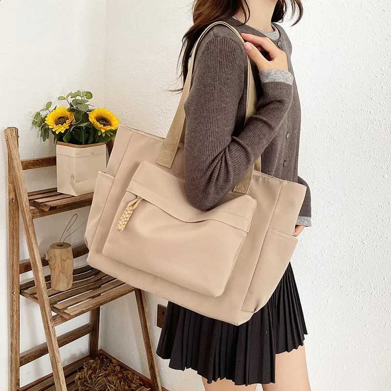 Large Capacity Minimalist Tote Bag Casual Multi-Pocket Shoulder Bag with Side Pockets for Work School Versatile Bag Daily Use H260916