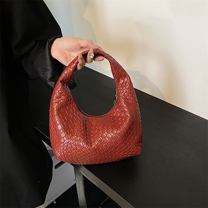 Women Classic Fashion Woven Embossed Hobo Soft PU Leather Small Top-handle Shoulder Bag Casual Daily Handbags260911ww