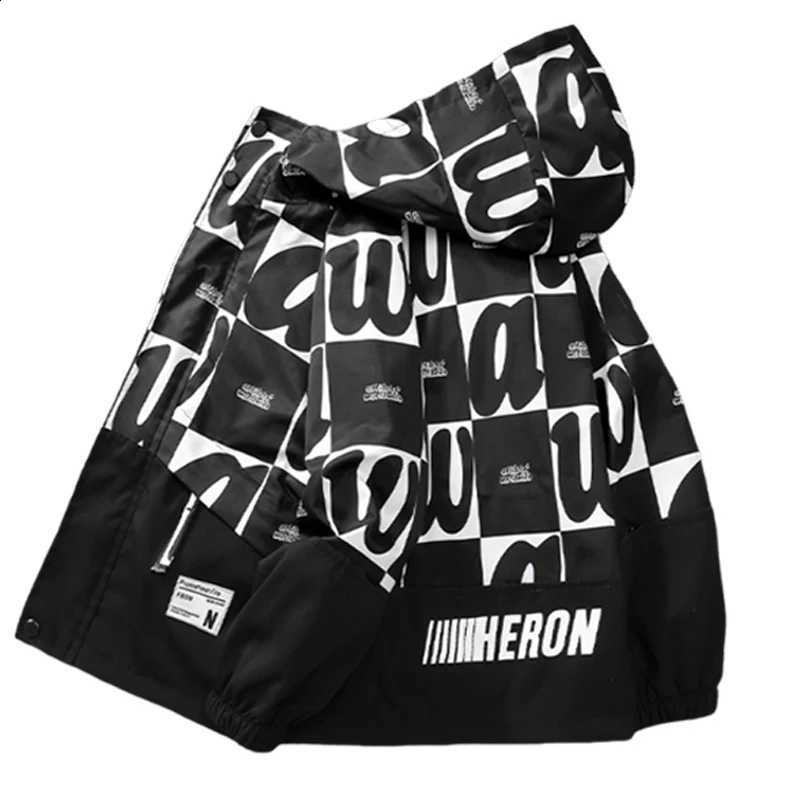 Color Teenager Boys Block Hooded Jacket 2026 Children Spring Autumn Handsome Letter Print Windbreak Coat Kids Clothes OuterwearT260916
