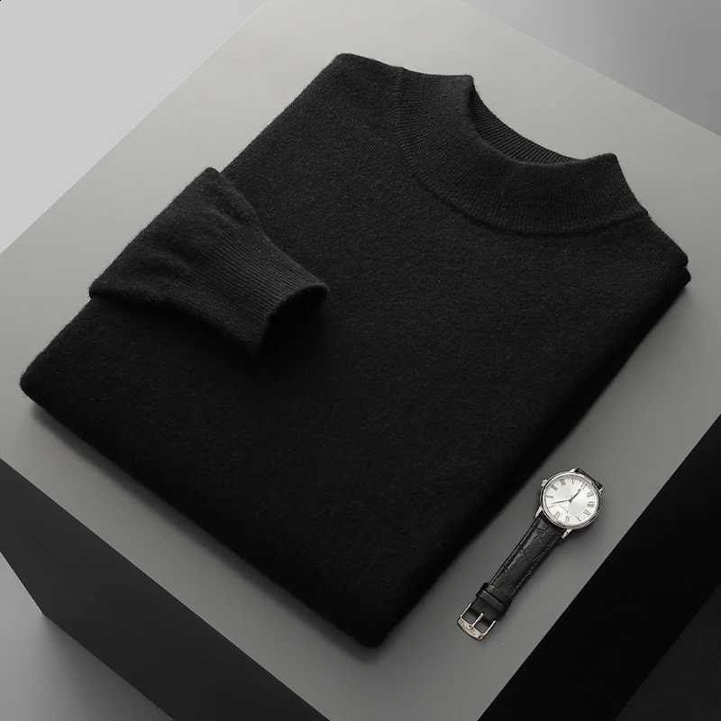 Men's Autumn and Cashmere Winter Sweater Stand Up Collar Long Sleeved Pullover Soft and Warm 100% Merino Wool Knitted TopW260915